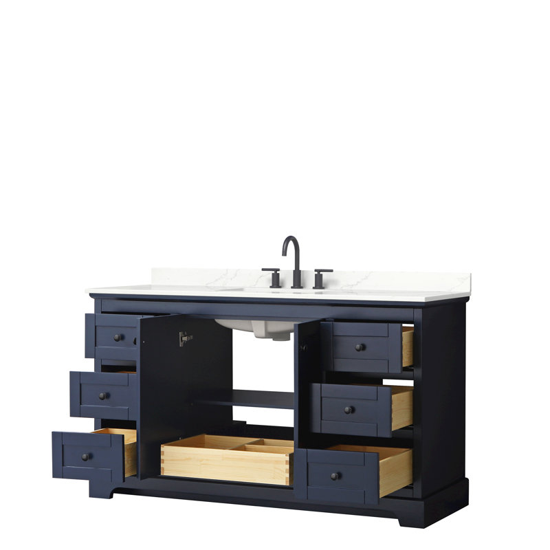 Avery 48'' Single Bathroom Vanity with Quartz Top, Giotto Quartz, Matte Black, Dark Blue