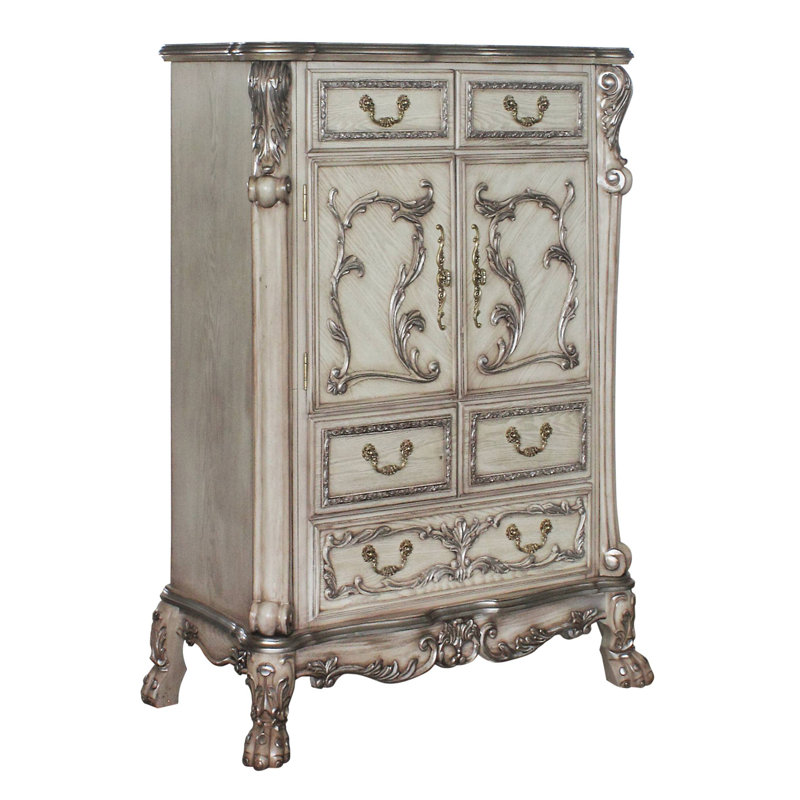 Commode combinée 5 tiroirs Spurlin, Blanc os rétro