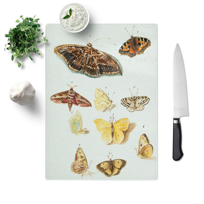 Tempered Glass Butterflies and Moths Chopping Board, 28.5 cm W x 39 cm L
