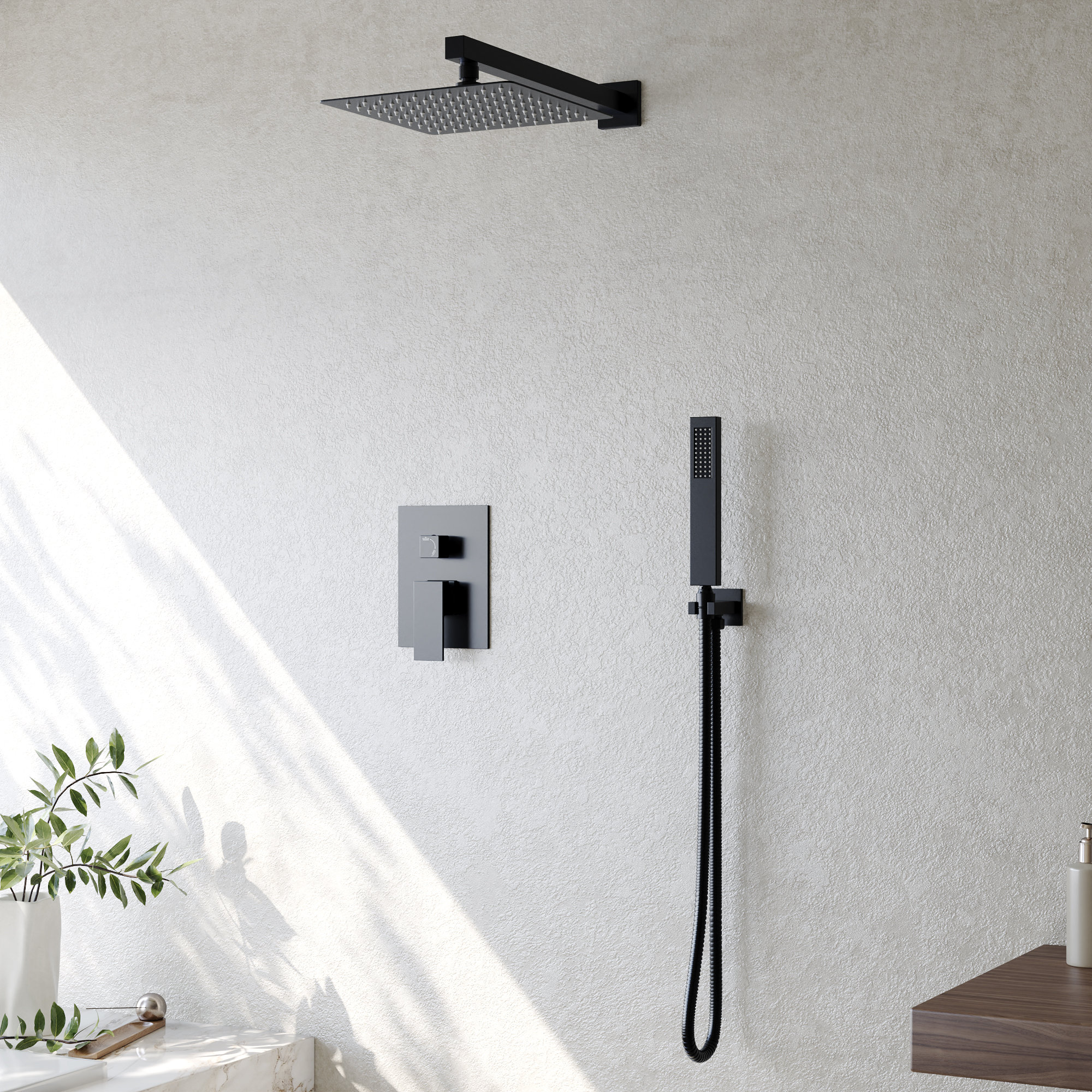 Square Dual Handle 2 Function Concealed Bathroom Shower Set - Matte Black