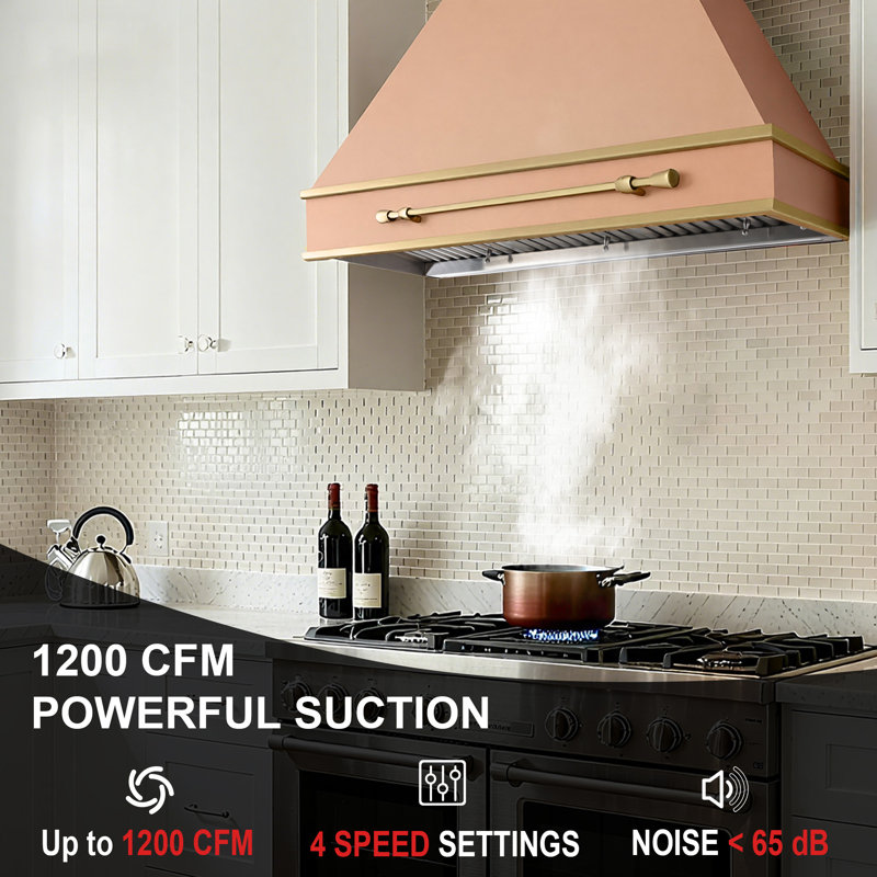 Akicon 42" 1200 CFM Ducted Range Hood Insert with 4-Speed Fan, 3 LED Lights and Heat Sensor Auto Speed