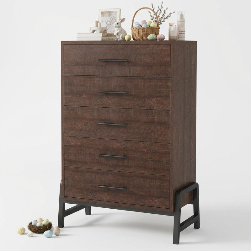 5 commodes pour la chambre à coucher, tiroir de 50,5 po de hauteur avec grand espace de rangement, commode de rangement autoportante en bois pour le salon, la chambre à coucher, le vestibule