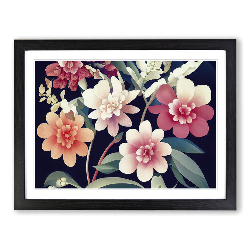 Illuminated Flowers - Single Picture Frame Print, 46cm H x 64cm W, Black
