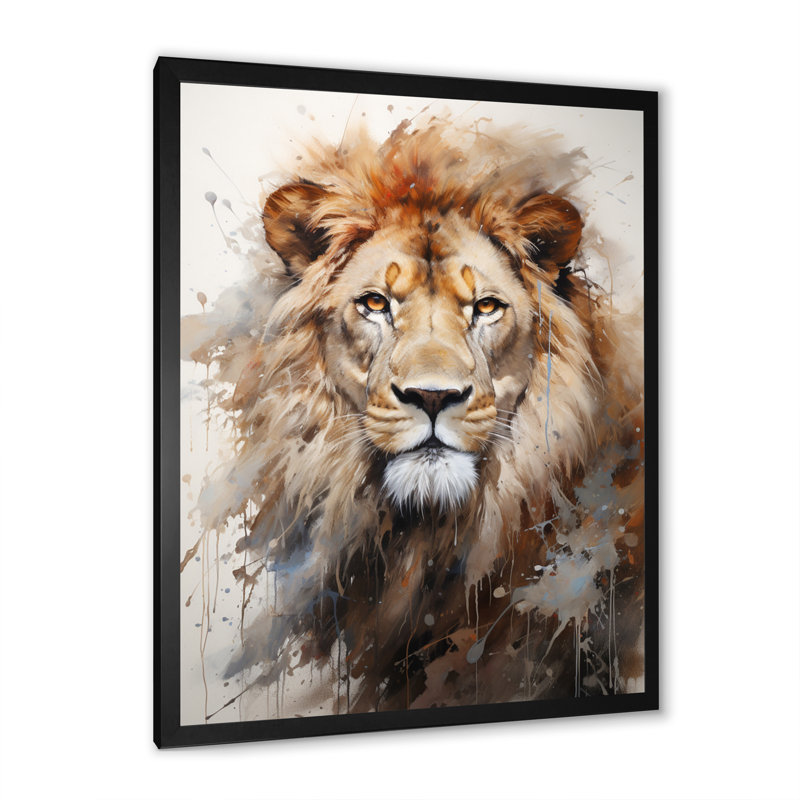 Photographie de portrait de lion - Art mural lion, H 44 po x l 34 po x P 1,5 po, Cadre simple noir