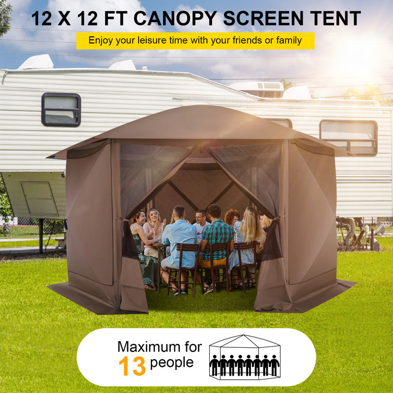 Starry Sky Top, Camping Outdoor Gazebo with Mesh Windows&Sidewalls, Brown
