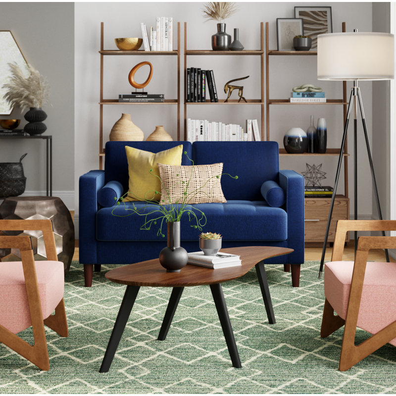 Garren 52.4" Square Arm Tufted Loveseat, Navy Blue Linen
