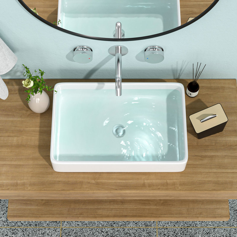 Lavabo vasque de salle de bain en céramique 24 po x 16 po - Fabrication élégante et pratique de qualité moderne