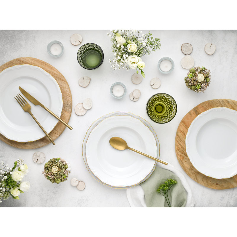 Maria Theresia Piece Porcelain China Dinnerware Set - Service for 6, Gold/White