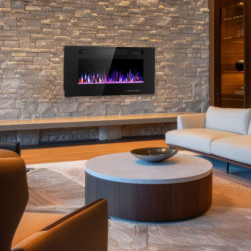 Thickness 3.8 Inch Recessed & Wall Mounted Electric Fireplace With Remote Control and Timer, Automatic Flame Change, TV & Wall Decoration