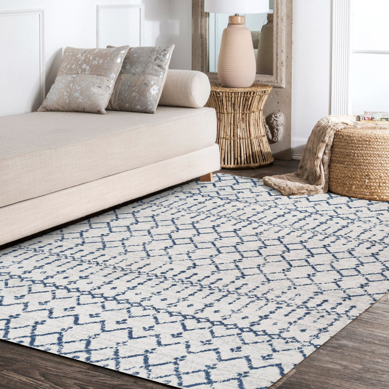 Kateshia Moroccan HYPE Boho Vintage Diamond Cream/Navy Rug, Rectangle 8'8" x 12'