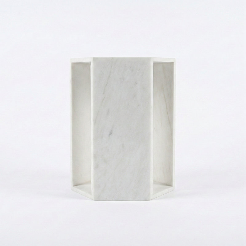 Table d'appoint hexagonale en marbre naturel blanc, Blanc