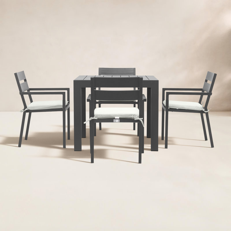 Pacifica Square 4 - Person Power Coated Aluminum Dining Set with Cushions, Slate Gray, Canvas Regatta Sunbrella® Canvas