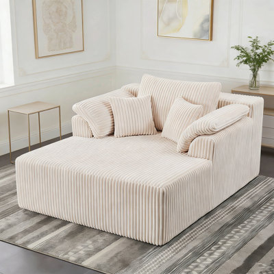 60 Inch Chaise Lounge Chair Indoor, Oversized Corduroy Upholstered Sofa Bed for Deep Seating and Comfortable Reading