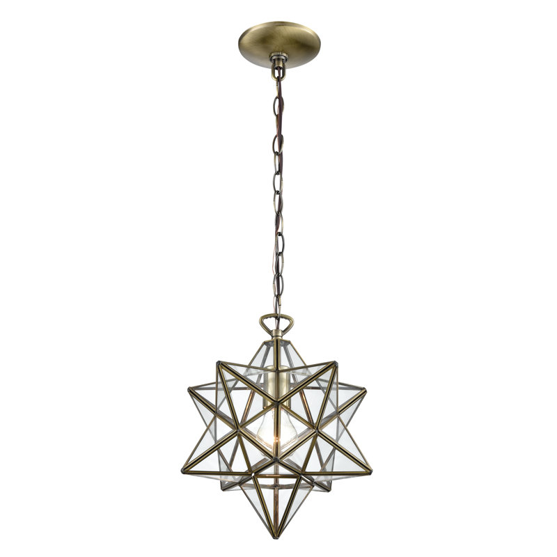 Mini-luminaire suspendu 1 lumière Moravian Star 12 po de large - laiton antique