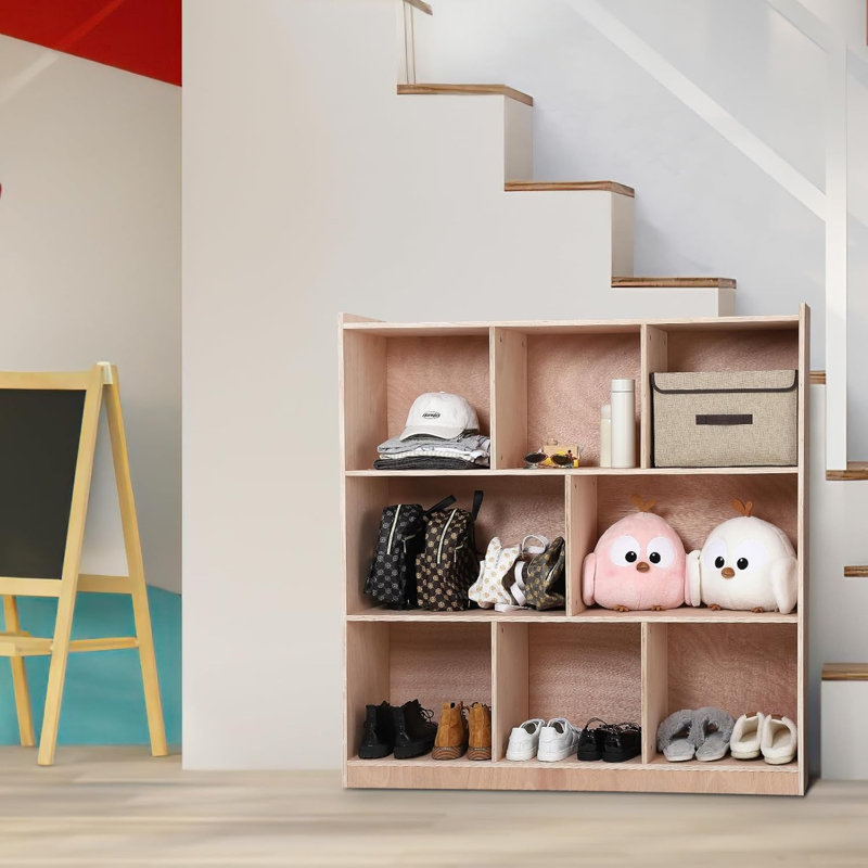 Casier à 8 sections avec casiers de classe, casier à roulettes en bois avec boîtes de rangement, armoire à dos pour l'école ou la maison