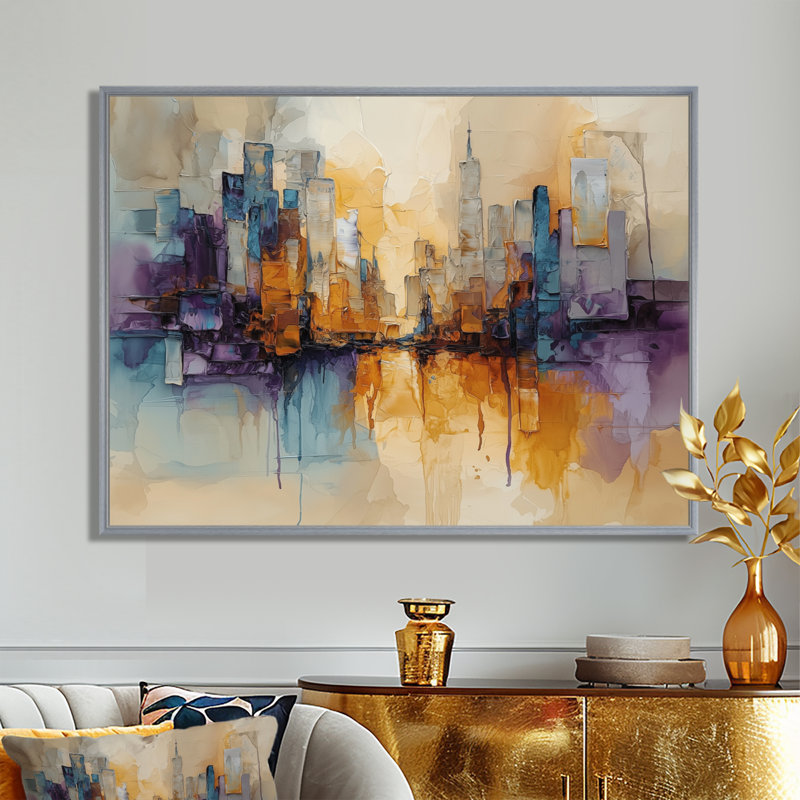 Nyel - Abstract Wall Art, Argent argent, Cadre flottant, H 16 po x l 32 po