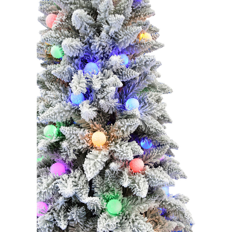 7.5-Ft Slim White Tail Pine Artificial Christmas Tree with Multicolor LED Lights