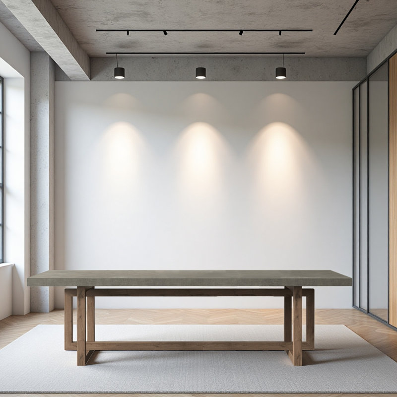 Rectangular Solid Wood Dining Table in Cement Gray, 29.53" H x 86.6" L x 31.5" W