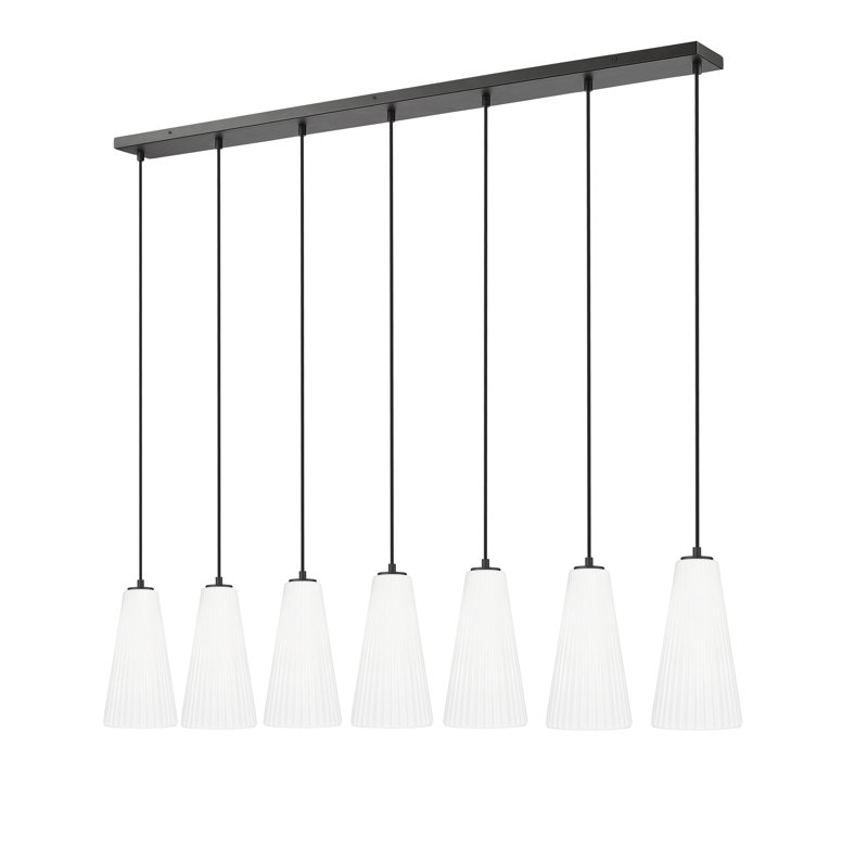 Matte Black 54'' Linear Chandelier with Frosted Glass Shades