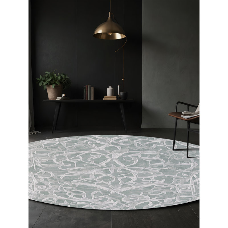 Tapis bleu lavable à la machine, Rond 8 pi