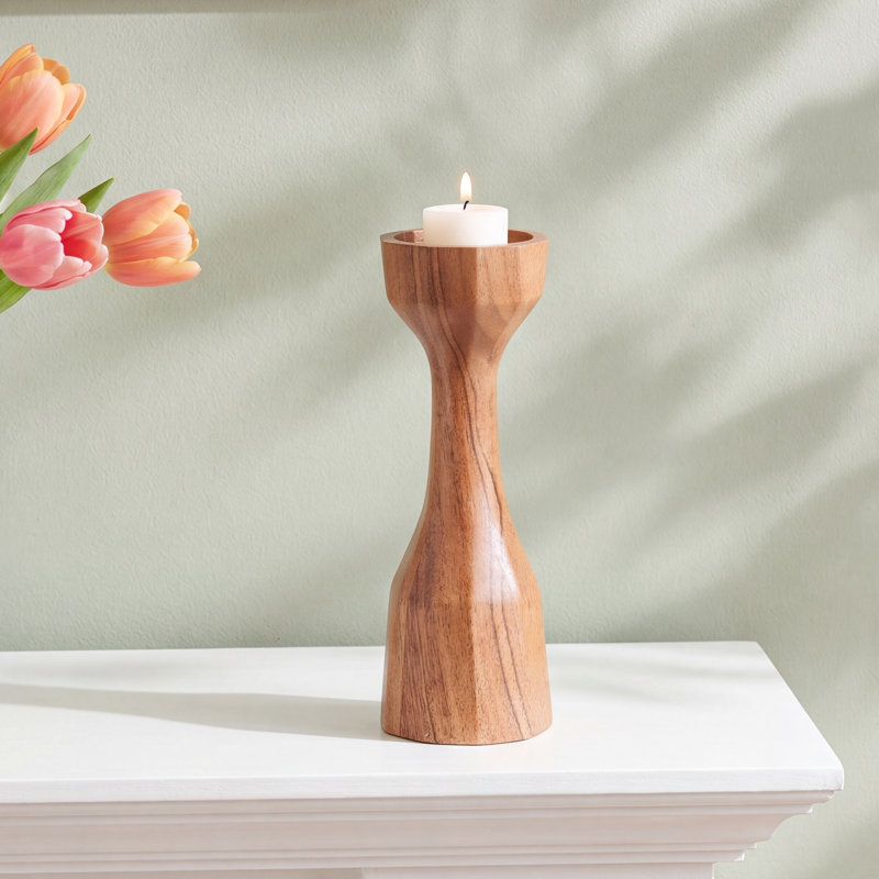 Habra 6'' H Wood Tabletop Candlestick