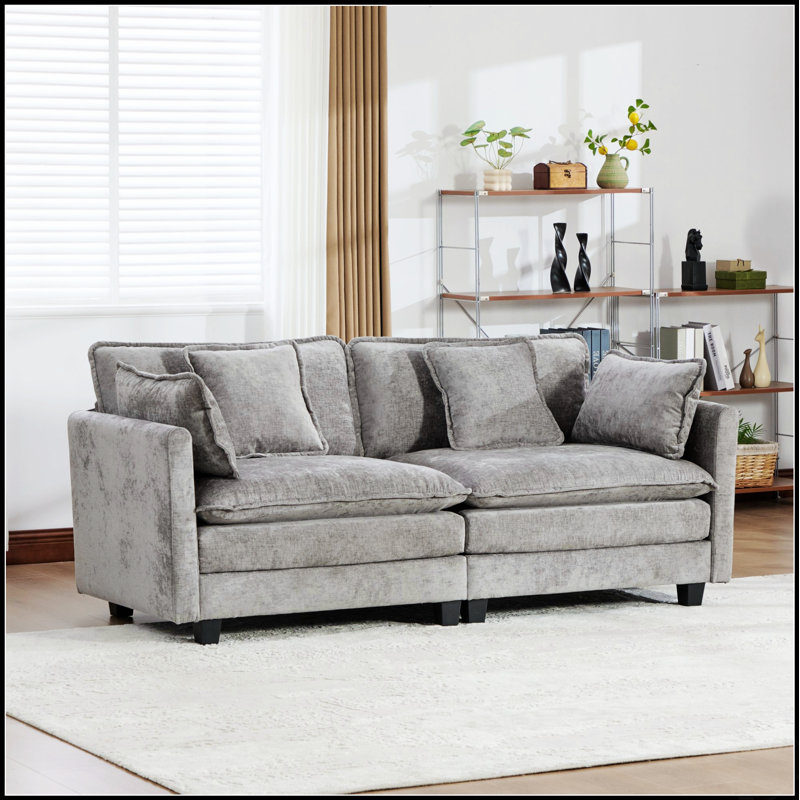 Canapé d'angle moderne à deux places en chenille avec coussins double épaisseur pour un confort optimal dans le salon et l'appartement.