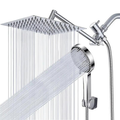 Pomme de douche chromée Combo pomme de douche à haute pression 12 pouces avec bras d'extension réglable 11 po et 3 réglages à main