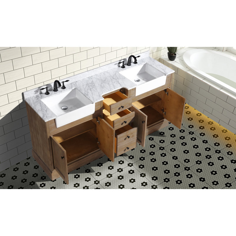 Claire 72'' Double Bathroom Vanity with Top, Italian Carrara Marble