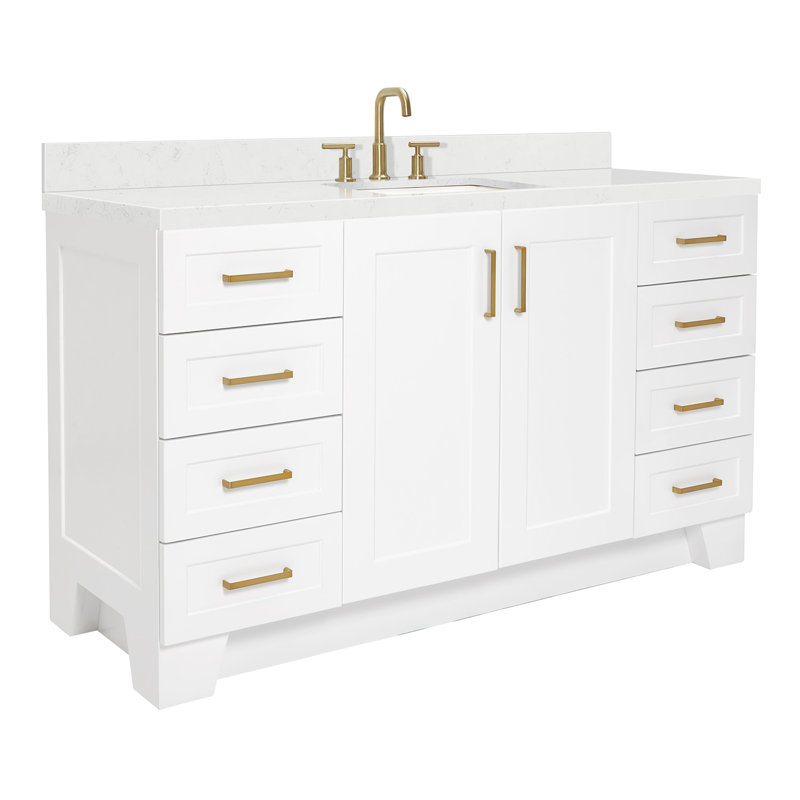 61 IN.  Single Bathroom Vanity, White, Rectangle, Carrara Quartz