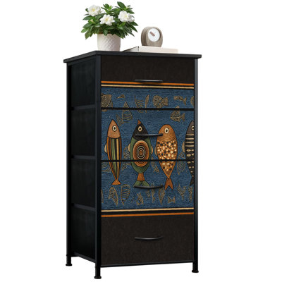 Commode rustique pour chambre à coucher avec 4 tiroirs de rangement Commode fantaisiste Sea Farmhouse Blue Fish Commode en tissu avec cadre en acier pour vestibule