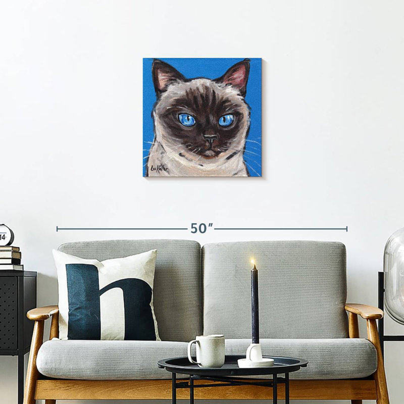 Chat siamois sur fond bleu, H 20 po x l 20 po