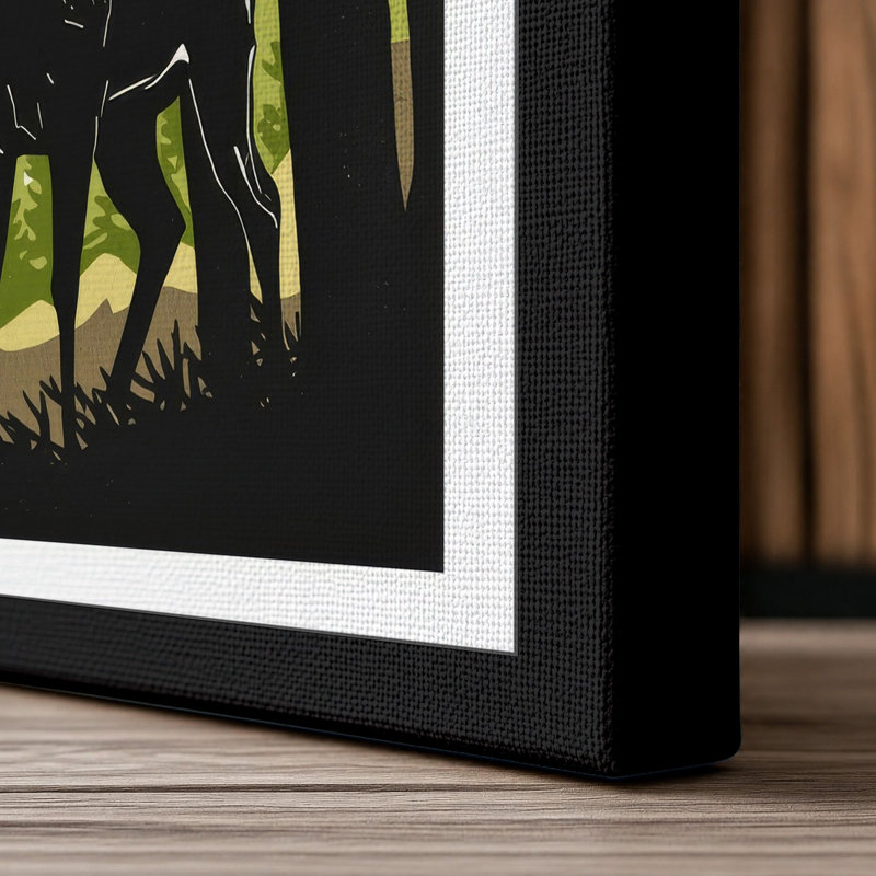 Deer in Woodland Frame Japandi - Wrapped Canvas, 18x12 - 45.7 x 30.5 cm, Black Border
