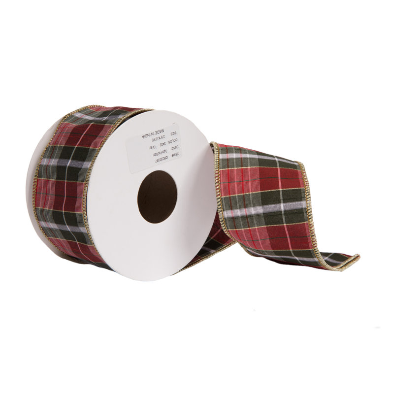 Ruban de Noël, H 2,5 po x l 360 po x P 2,5 po, Gris foncé / Rouge