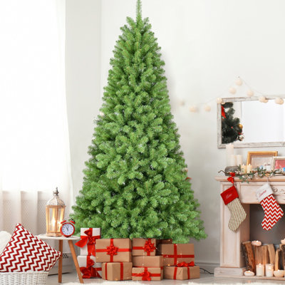 8ft Hinged Christmas Tree, 1430 Tips, Memory Wire For A Natural - Looking Indoor Holiday Display 8 Foot Tree With Branches And Easy Setup Decorating