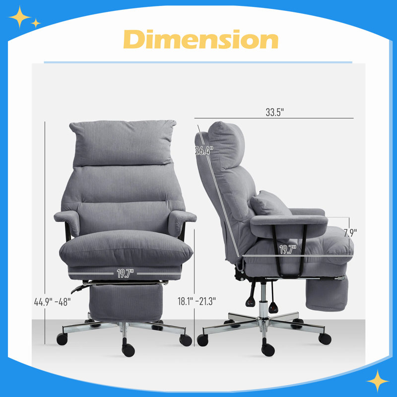 Executive Office Chair with Lumbar Support, Footrest, High Back Reclining Overstuffed Desk Chair with