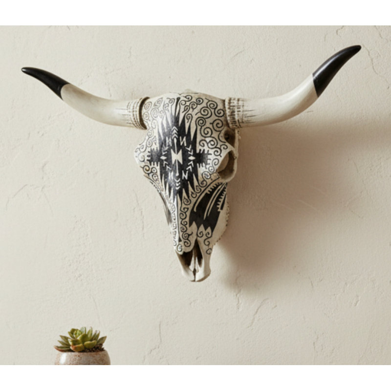 Carved Skull Rustic Southwestern Decorative Wall or Table Accent