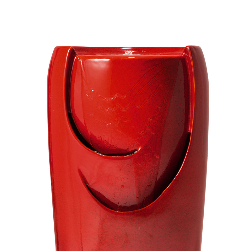21.25" Red Ceramic Pot Fountain with LED Light