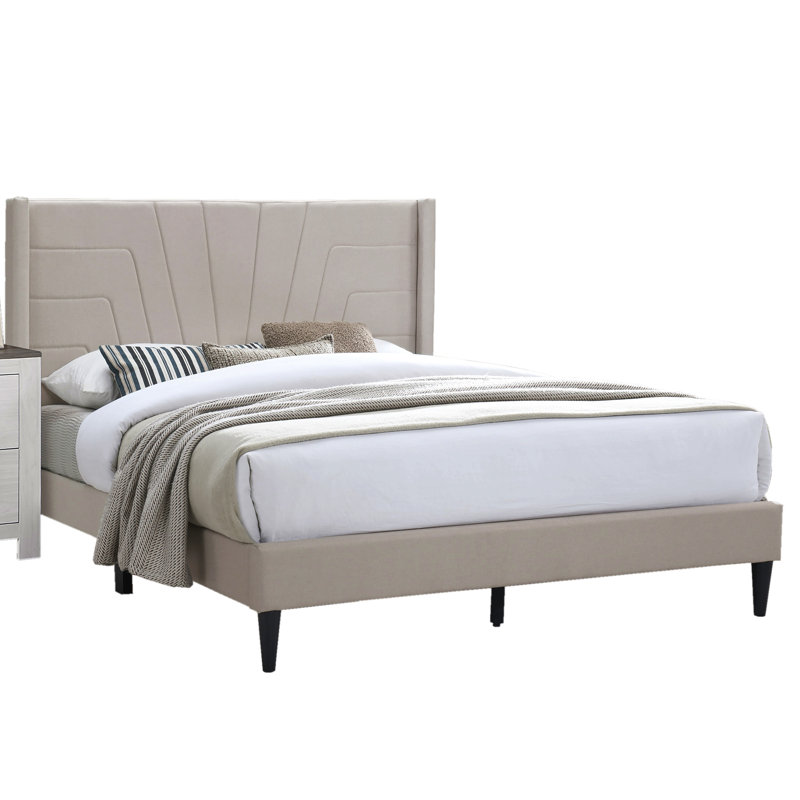 Base de lit tapissier pour lit de chambre à coucher en tissu brun clair