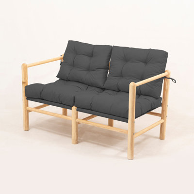 Chestnut Wood 2-Seat Outdoor Sofa With Water Repellent Cushions