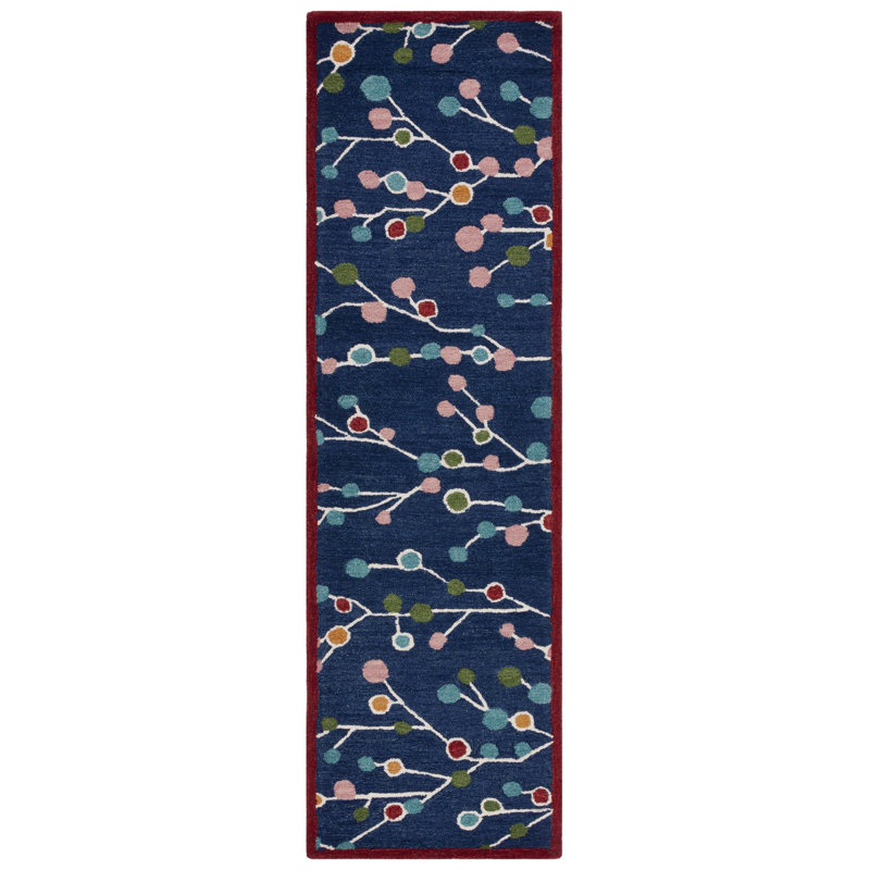 Jalayiah Hand Tufted Wool/Cotton Abstract Rug in Blue/Pink, Runner 2'3" x 8'