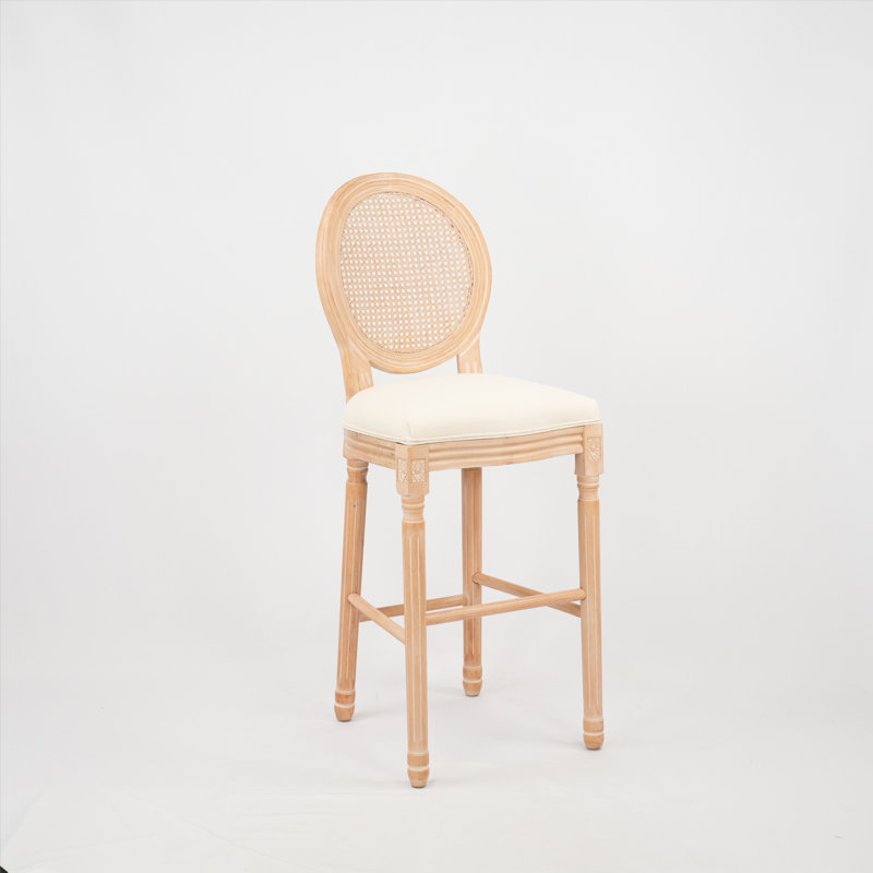 Bois avec dossier et revêtement en tissu beige - Siège de qualité