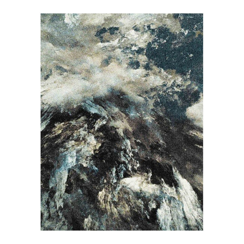 Machine Washable Black Abstract Sky and Clouds Modern Decorative Rug, Rectangle 3'3" x 4'11" Rug Pad Included