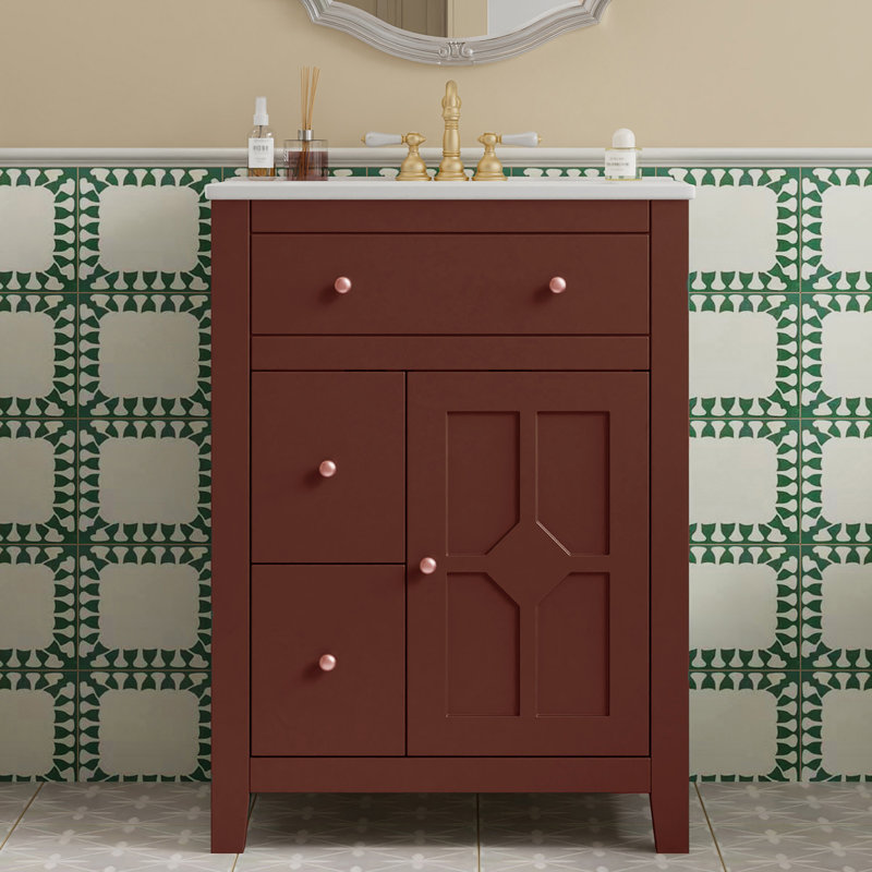 24" Bathroom Vanity With Premium Ceramic Basin, Brown