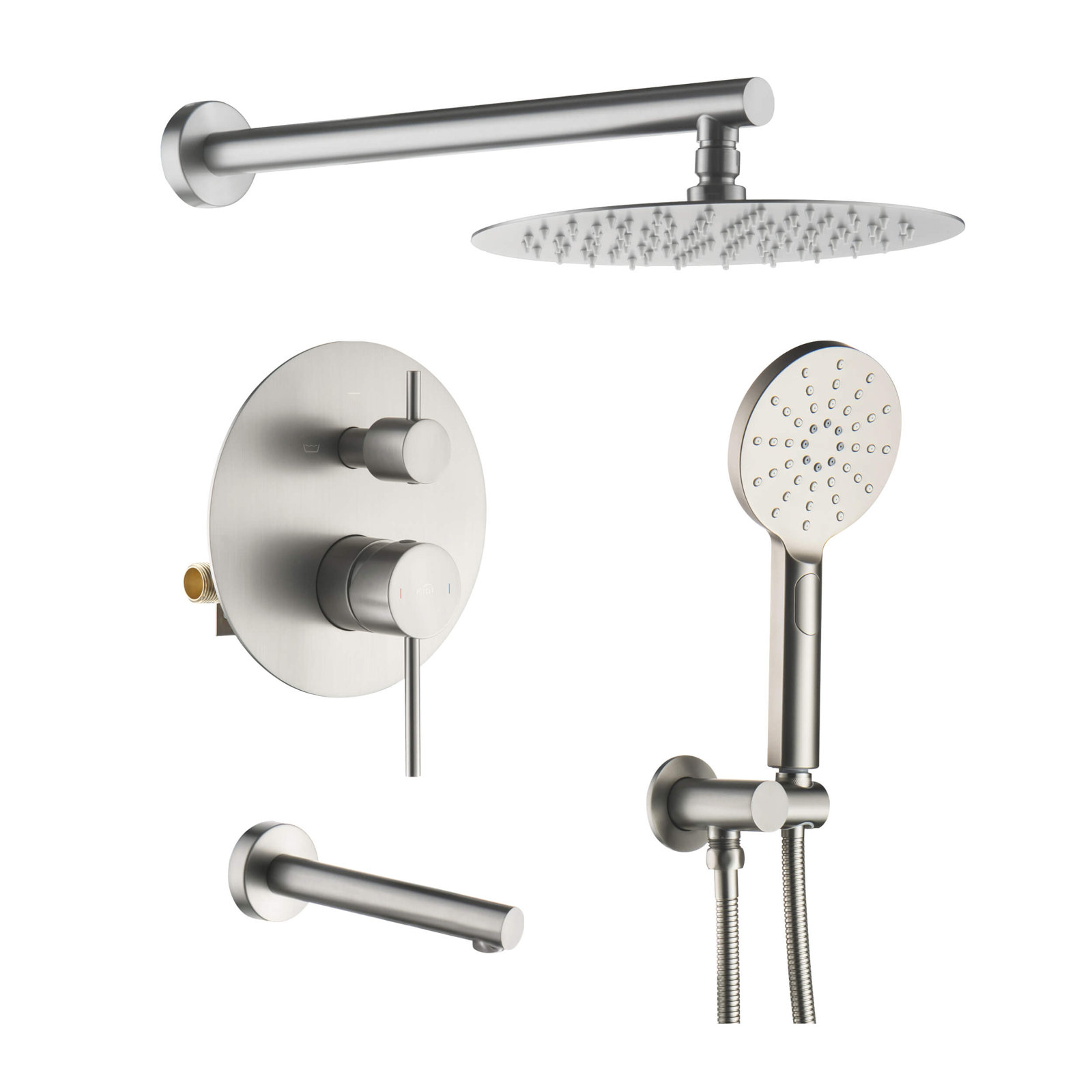 Circular Wall Mounted with Rough-In Valve, Brushed Nickel
