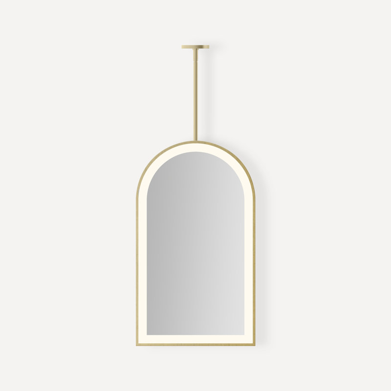 Sculpt Hanging Arch Framed Lighted Mirror, Brass