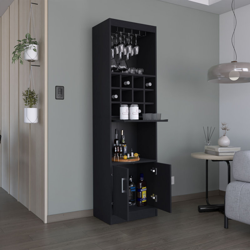 Armoire de bar 71 pouces avec porte-verres à pied et porte-verres