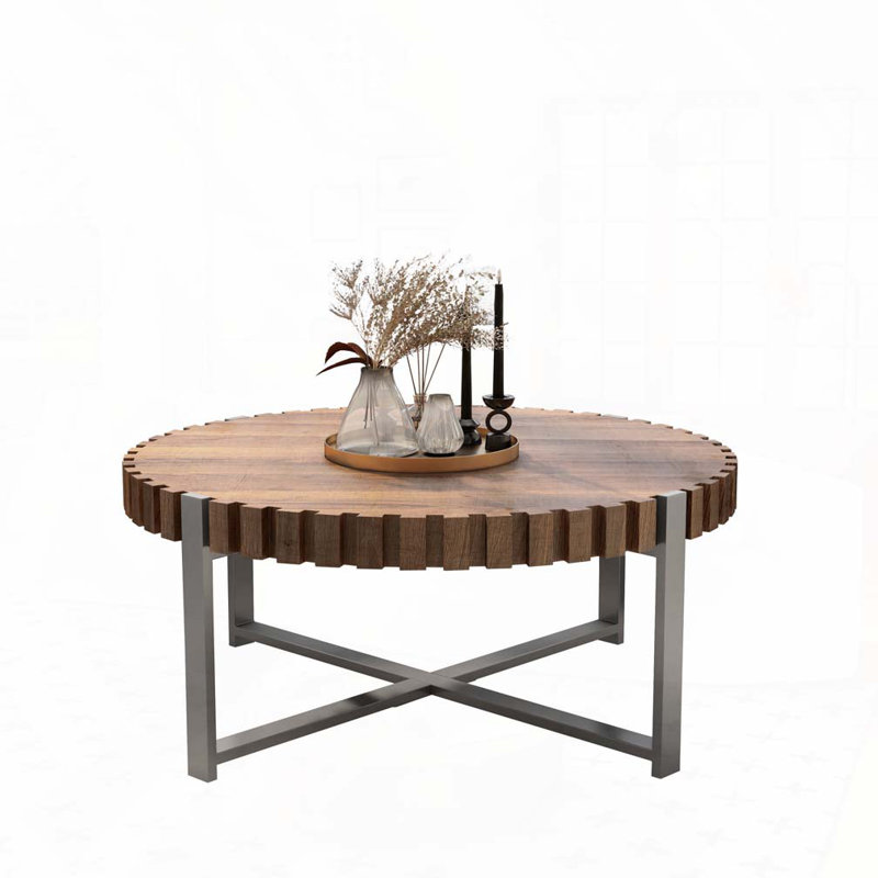 31.4" Natural Wood Texture Round Coffee Table