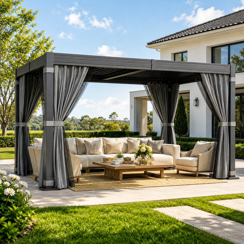 Pergola extérieure 10 'x 12' avec toit à persiennes réglable et drainage intégré