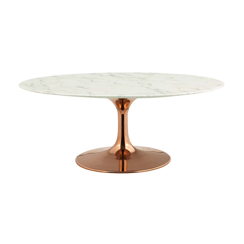 Silver Orchid Fein Oval-Shaped Coffee Table, Gold, 16.5" H x 42" L x 27.5" W, White
