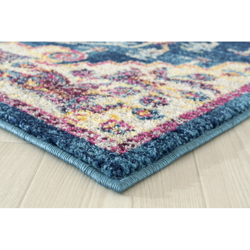 Tapis bleu à motif médaillon, Rectangle 7 pi 10 po x 10 pi 6 po